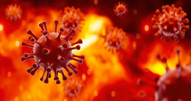 Image of Flu COVID-19 virus cell under the microscope on the blood.Coronavirus Covid-19 outbreak influenza background.